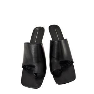 French Connection Black Faux Leather Square-Toe Mule Heels 9 GUC